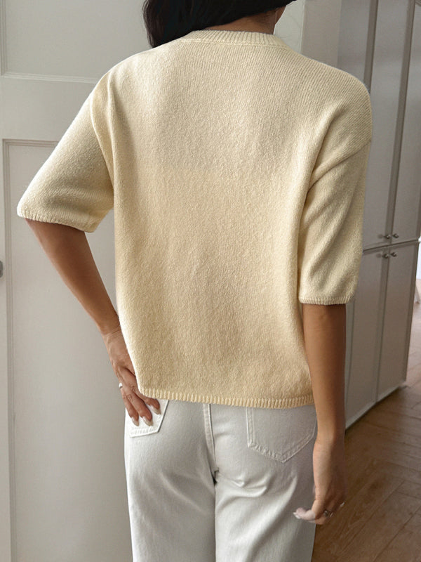 Casual vacation short-sleeved sweater-TOPS / DRESSES-[Adult]-[Female]-2022 Online Blue Zone Planet