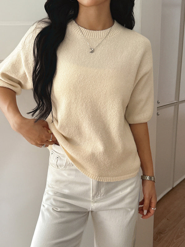 Casual vacation short-sleeved sweater-TOPS / DRESSES-[Adult]-[Female]-2022 Online Blue Zone Planet