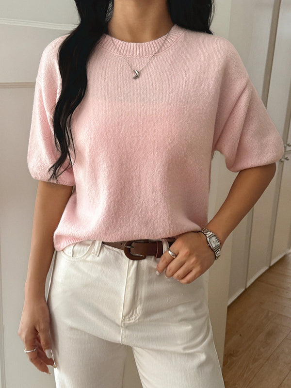 Casual vacation short-sleeved sweater-TOPS / DRESSES-[Adult]-[Female]-2022 Online Blue Zone Planet