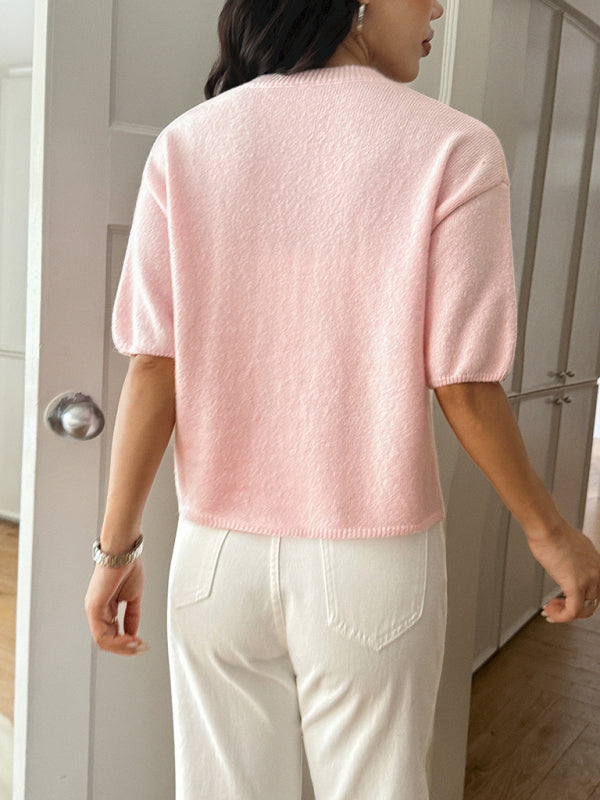 Casual vacation short-sleeved sweater-TOPS / DRESSES-[Adult]-[Female]-2022 Online Blue Zone Planet