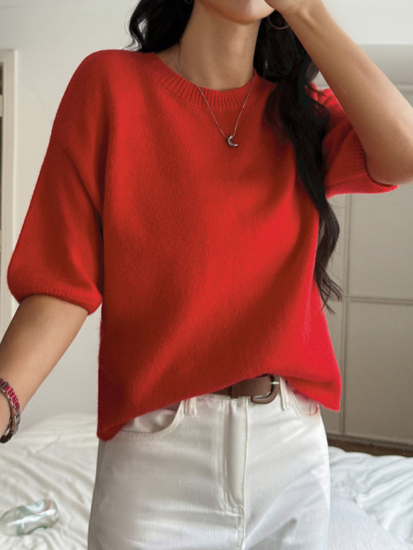 Casual vacation short-sleeved sweater-TOPS / DRESSES-[Adult]-[Female]-2022 Online Blue Zone Planet