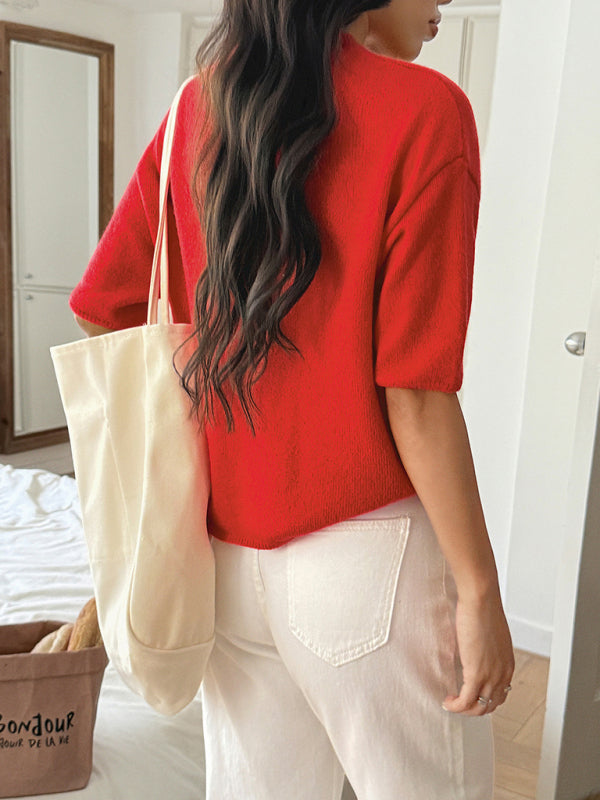 Casual vacation short-sleeved sweater-TOPS / DRESSES-[Adult]-[Female]-2022 Online Blue Zone Planet