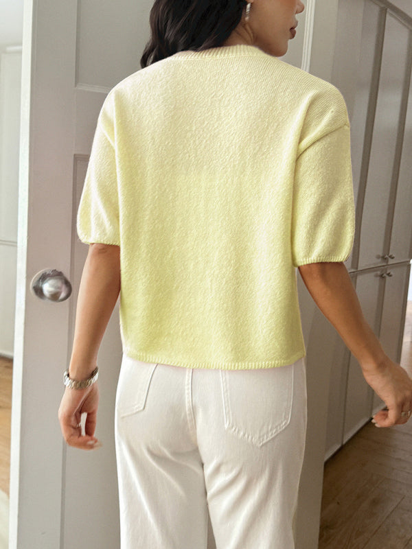 Casual vacation short-sleeved sweater-TOPS / DRESSES-[Adult]-[Female]-2022 Online Blue Zone Planet