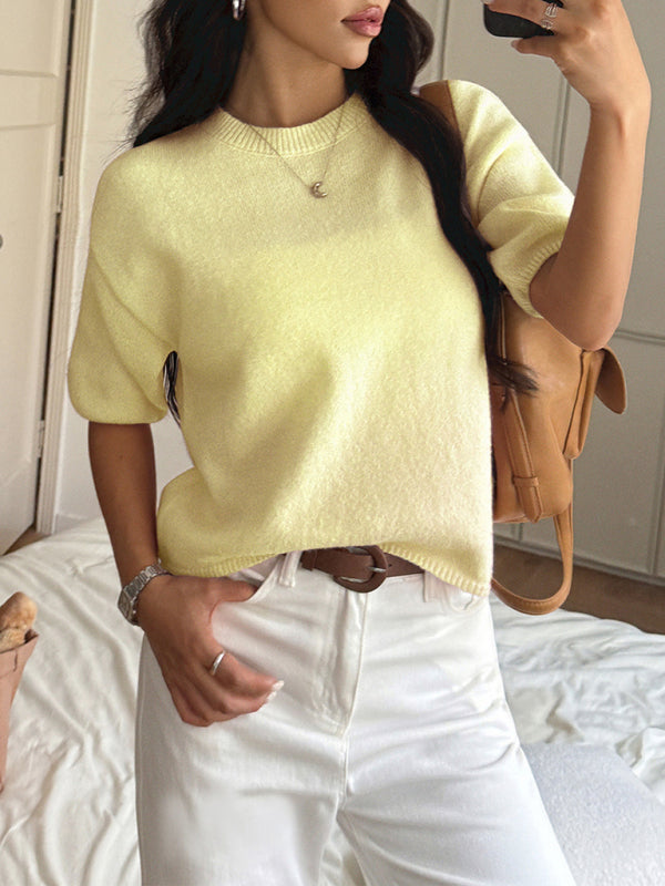 Casual vacation short-sleeved sweater-TOPS / DRESSES-[Adult]-[Female]-2022 Online Blue Zone Planet