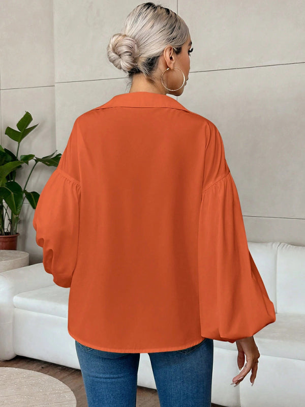 Long-Fitting, Puff-Sleeved Top With A Semi-Open Collar-[Adult]-[Female]-2022 Online Blue Zone Planet