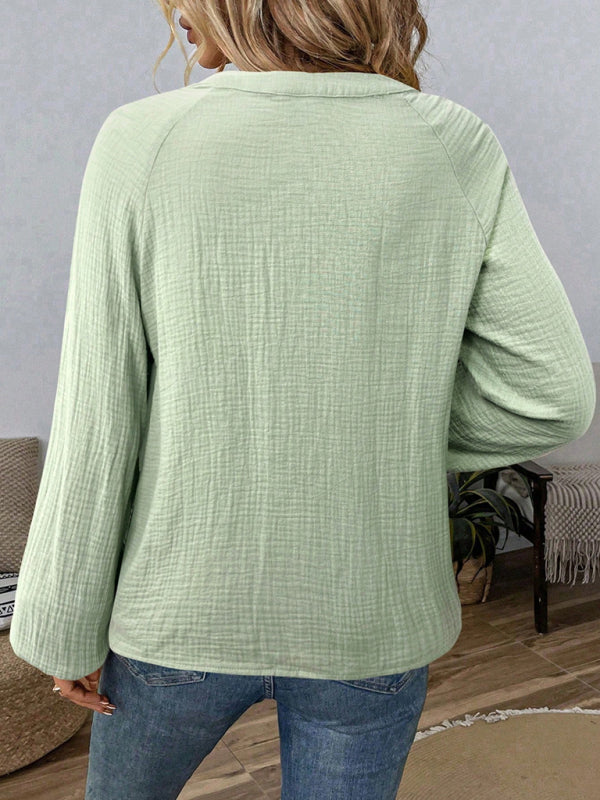 Ethnic style fashionable casual V-neck embroidered cotton top-[Adult]-[Female]-2022 Online Blue Zone Planet