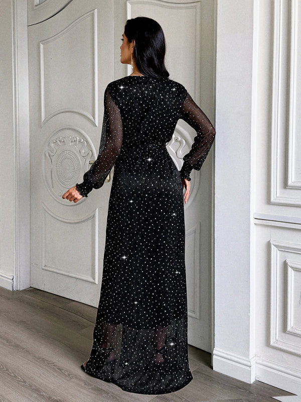 Elegant V-neck long-sleeved corset maxi dress-[Adult]-[Female]-2022 Online Blue Zone Planet