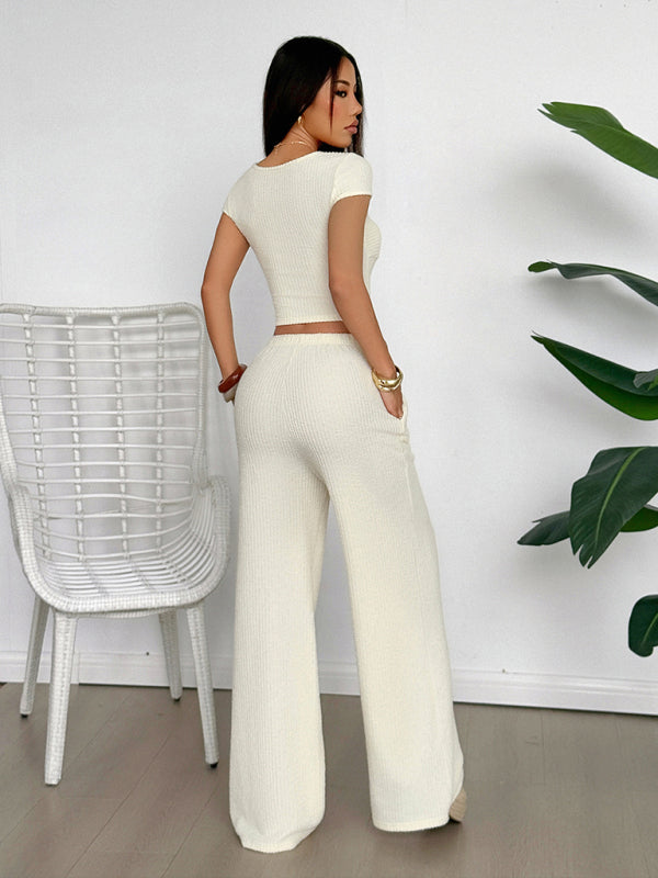 Y2K sports style short-sleeved vest wide-leg pants set-[Adult]-[Female]-2022 Online Blue Zone Planet