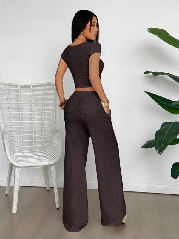 Y2K sports style short-sleeved vest wide-leg pants set-[Adult]-[Female]-2022 Online Blue Zone Planet
