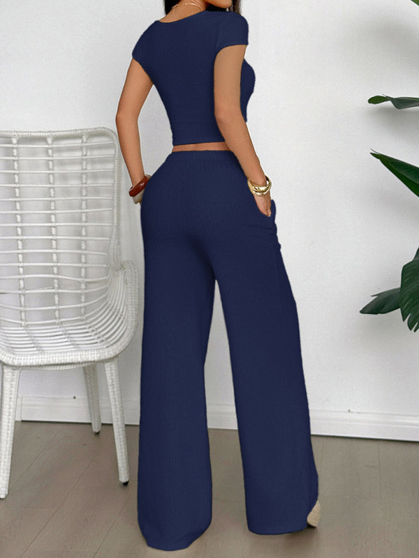 Y2K sports style short-sleeved vest wide-leg pants set-[Adult]-[Female]-2022 Online Blue Zone Planet