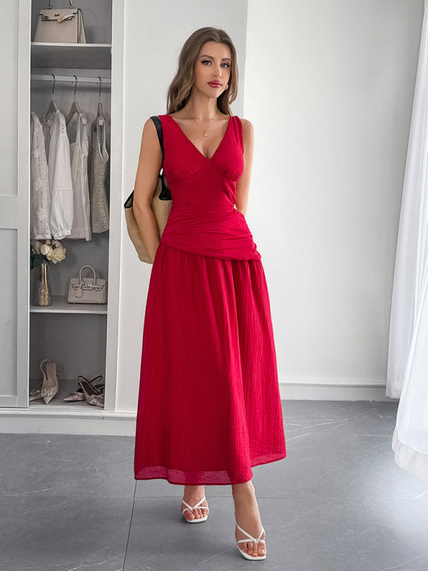 Vacation deep V sleeveless long dress Red / S by Blue Zone Planet Vacation deep V sleeveless long dress Red / S by Blue Zone Planet
