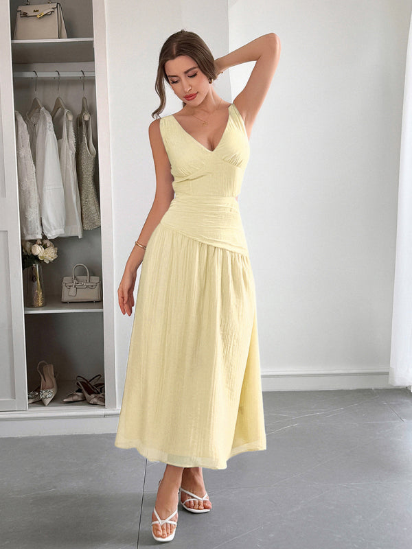 Vacation deep V sleeveless long dress-TOPS / DRESSES-[Adult]-[Female]-2022 Online Blue Zone Planet