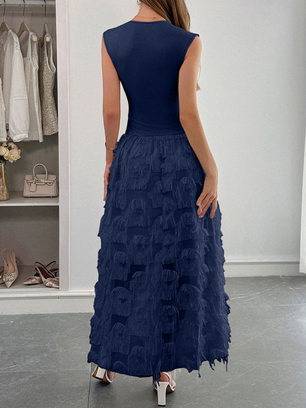 Elegant deep V paneled long dress-TOPS / DRESSES-[Adult]-[Female]-2022 Online Blue Zone Planet