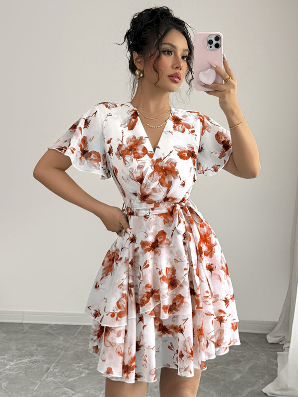 Printed deep V mini dress-TOPS / DRESSES-[Adult]-[Female]-2022 Online Blue Zone Planet