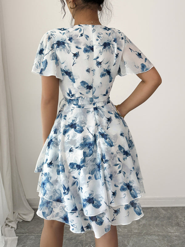 Printed deep V mini dress-TOPS / DRESSES-[Adult]-[Female]-2022 Online Blue Zone Planet