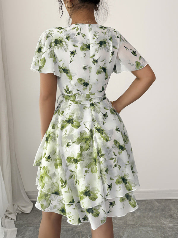 Printed deep V mini dress-TOPS / DRESSES-[Adult]-[Female]-2022 Online Blue Zone Planet