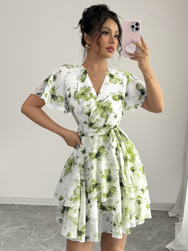 Printed deep V mini dress-TOPS / DRESSES-[Adult]-[Female]-2022 Online Blue Zone Planet