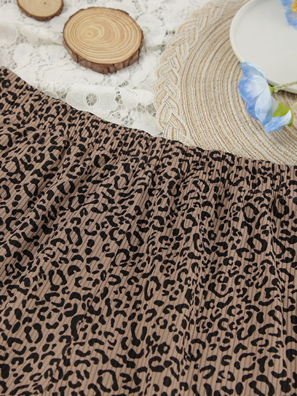 Fashionable Printed Leopard Home Clothes Round Neck Short Sleeve Shorts Pajama Set-[Adult]-[Female]-2022 Online Blue Zone Planet