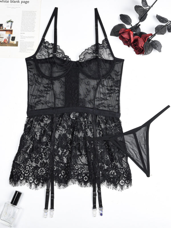 Thin lace see-through nightgown with irregular hem sexy erotic set-[Adult]-[Female]-2022 Online Blue Zone Planet