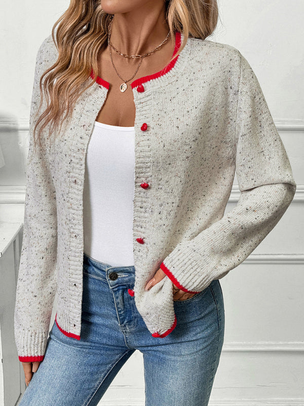 Casual contrast color sweater elegant knitted cardigan-[Adult]-[Female]-2022 Online Blue Zone Planet
