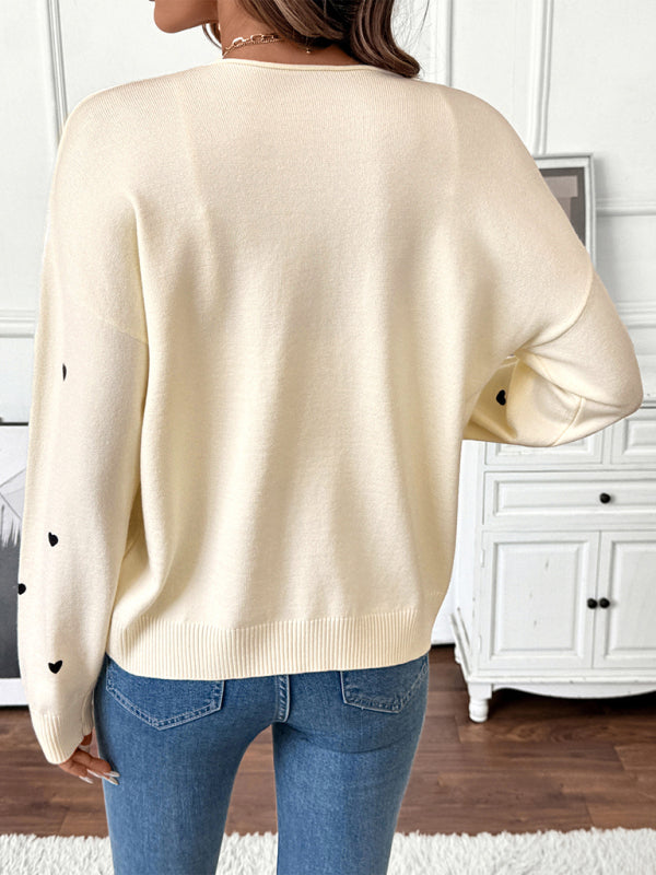 Sweet and cute heart pattern v-neck lace-up cardigan sweater jacket-[Adult]-[Female]-2022 Online Blue Zone Planet