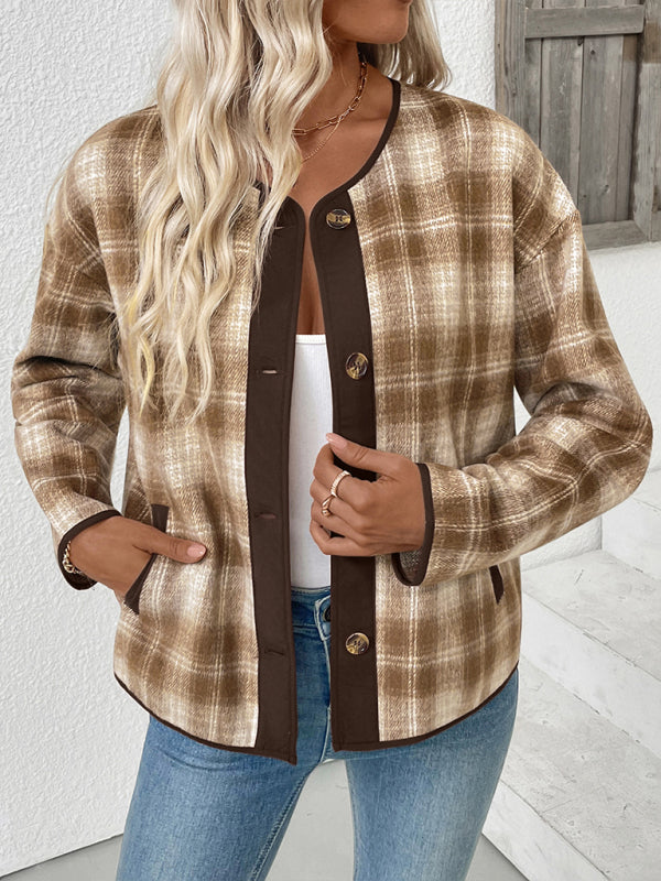 Casual plaid cardigan jacket-[Adult]-[Female]-2022 Online Blue Zone Planet