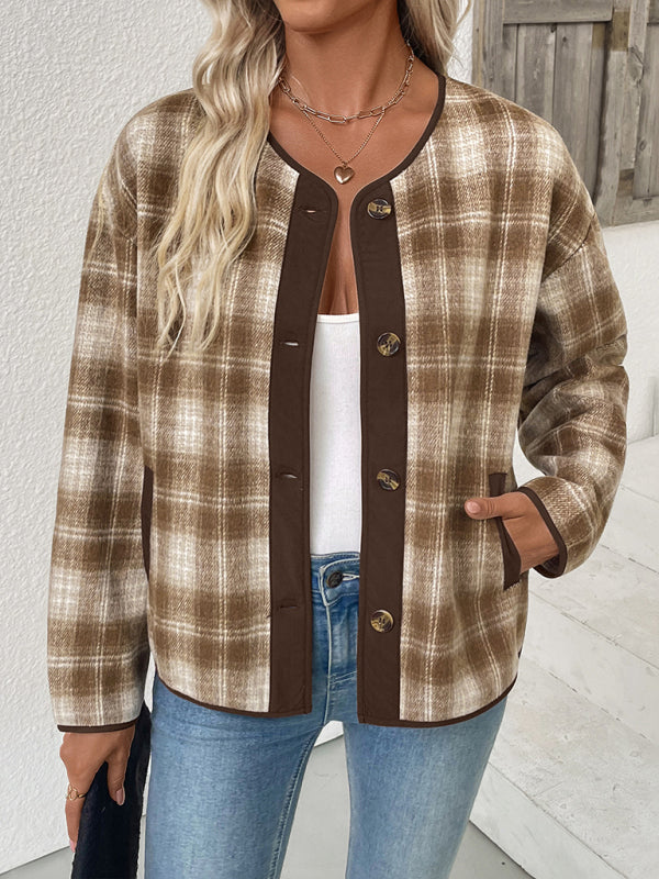 Casual plaid cardigan jacket-[Adult]-[Female]-2022 Online Blue Zone Planet