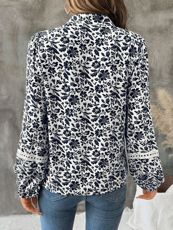 Casual And Elegant Retro Strappy V-Neck Floral Top-[Adult]-[Female]-2022 Online Blue Zone Planet