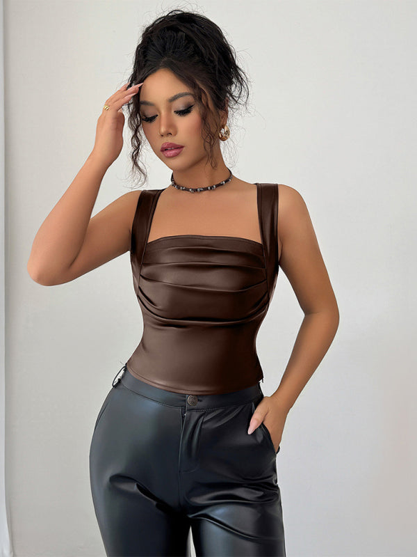 Elegant Tube-Top Leather Vest With Camisole-[Adult]-[Female]-2022 Online Blue Zone Planet