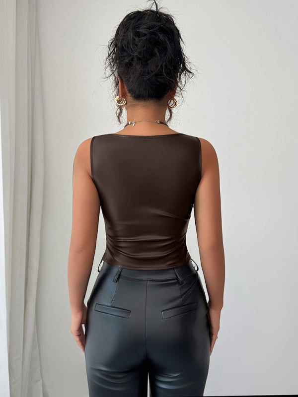 Elegant Tube-Top Leather Vest With Camisole-[Adult]-[Female]-2022 Online Blue Zone Planet