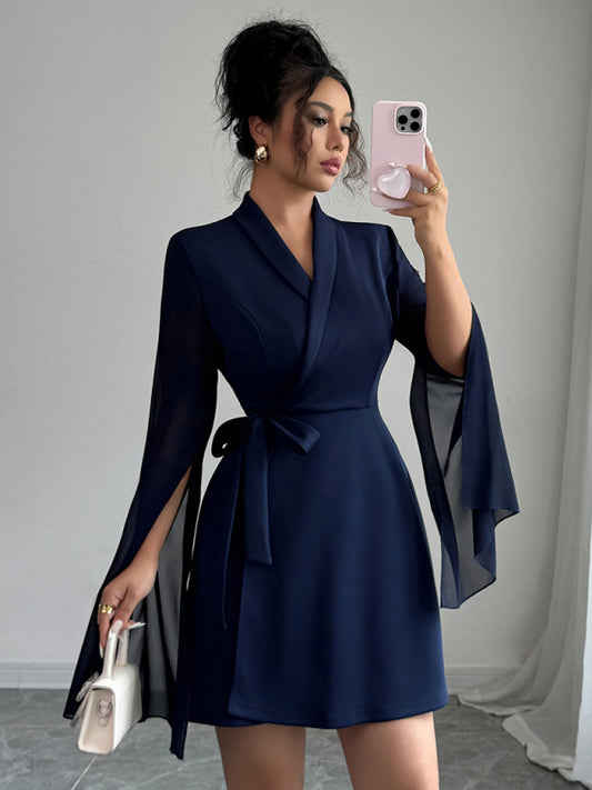 Elegant long-sleeved tie dress