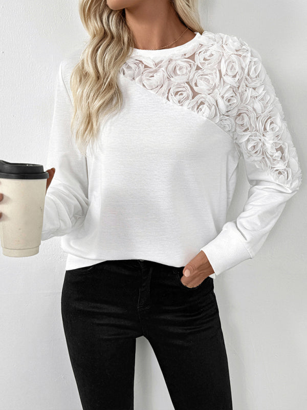 3D Floral Sweatshirt Long-Sleeved Top