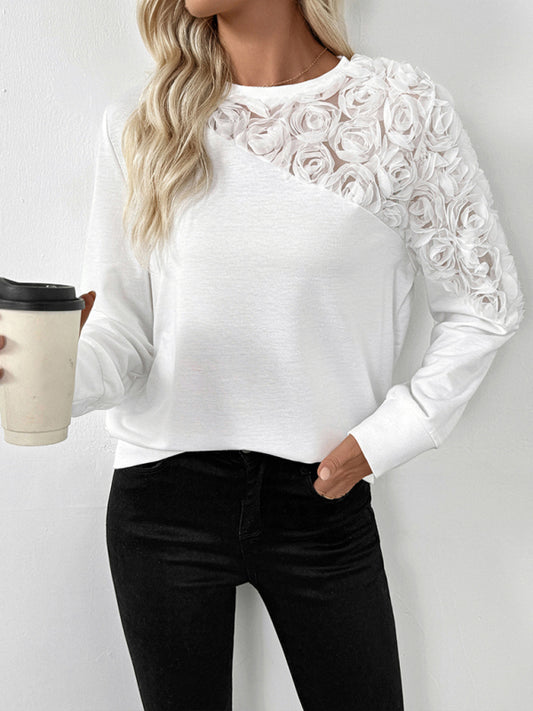 3D Floral Sweatshirt Long-Sleeved Top