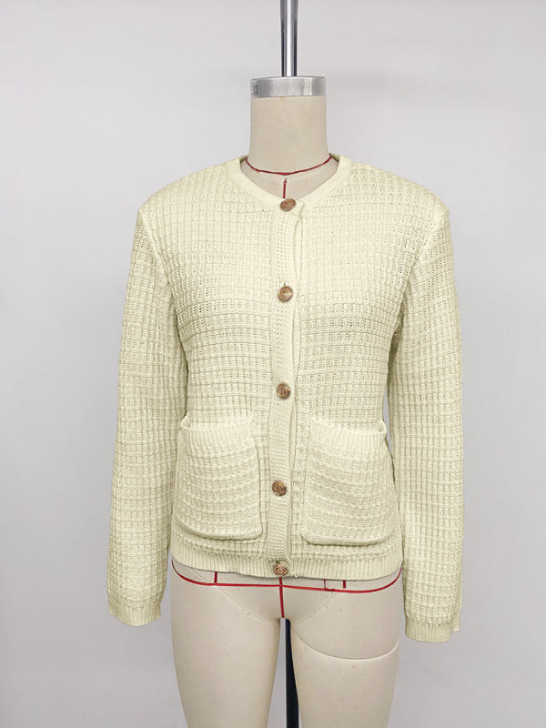 Casual Metal Button Cardigan Solid Color Sweater Jacket-[Adult]-[Female]-2022 Online Blue Zone Planet