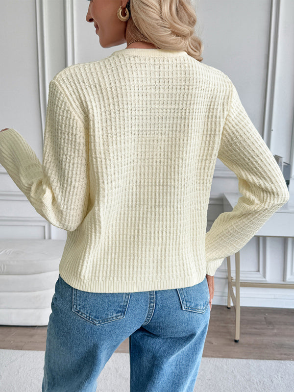 Casual Metal Button Cardigan Solid Color Sweater Jacket-[Adult]-[Female]-2022 Online Blue Zone Planet