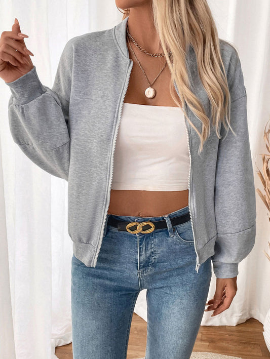 Retro casual simple baseball collar long sleeve solid color plus velvet thickened jacket