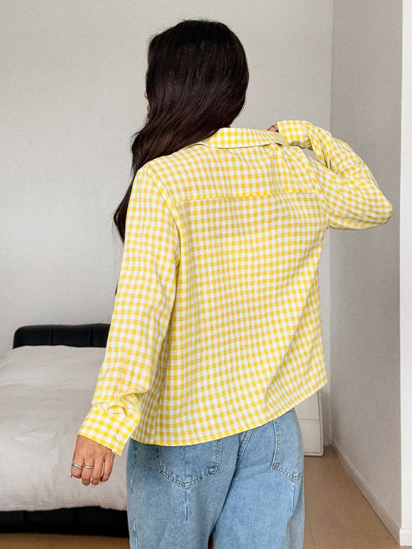 Y2K Spice Girl Plaid Long Sleeve Button-Down Shirt-[Adult]-[Female]-2022 Online Blue Zone Planet
