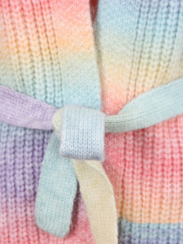 Sweater rainbow tie-dye mid-length loose cardigan women's knitted sweater coat-[Adult]-[Female]-2022 Online Blue Zone Planet