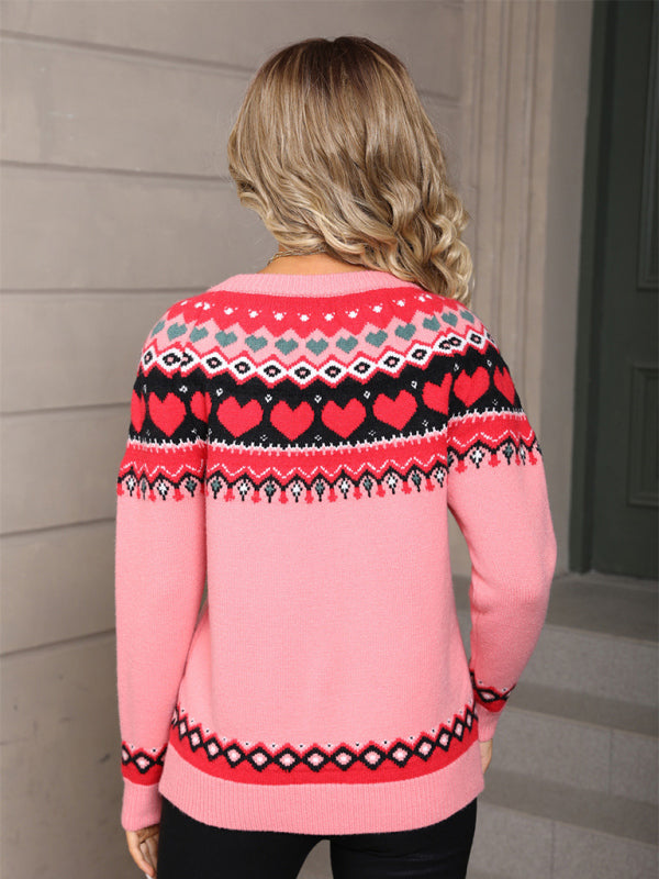 Love Heart Sweater Pullover Valentine's Day New Year Christmas Casual Jacquard Knit Cardigan