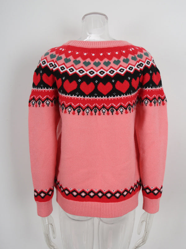 Love Heart Sweater Pullover Valentine's Day New Year Christmas Casual Jacquard Knit Cardigan