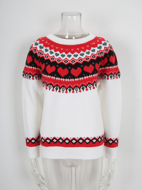 Love Heart Sweater Pullover Valentine's Day New Year Christmas Casual Jacquard Knit Cardigan