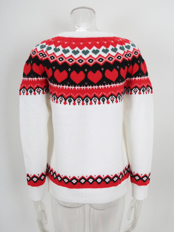 Love Heart Sweater Pullover Valentine's Day New Year Christmas Casual Jacquard Knit Cardigan