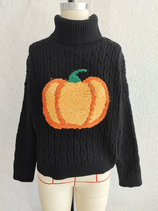 Turtleneck Pumpkin Knit Top Casual Fashion Warm Halloween Sweater-[Adult]-[Female]-2022 Online Blue Zone Planet