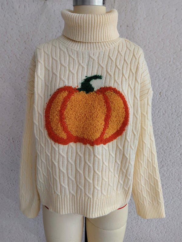 Turtleneck Pumpkin Knit Top Casual Fashion Warm Halloween Sweater