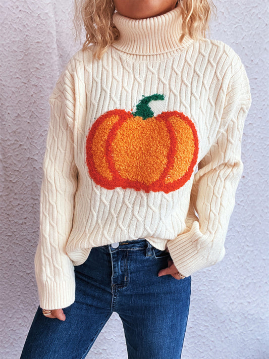 Turtleneck Pumpkin Knit Top Casual Fashion Warm Halloween Sweater
