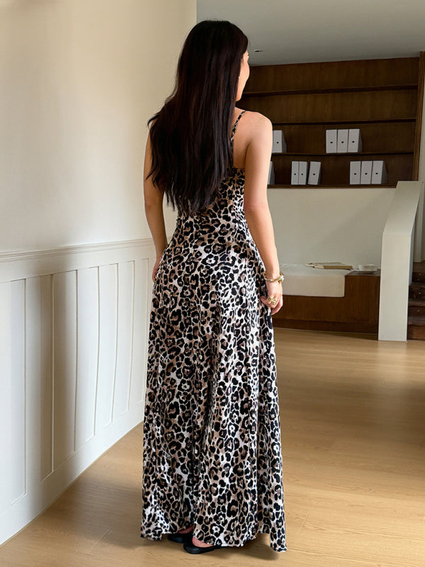 Y2k Gyaru Style Leopard Print Maxi Dress by Blue Zone Planet