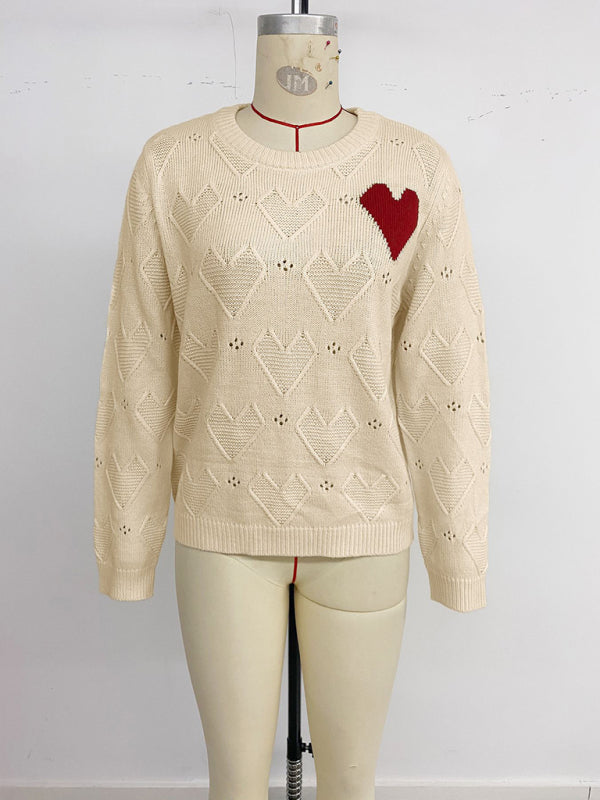 Valentine's Day Heart Crew Neck Pullover Sweater