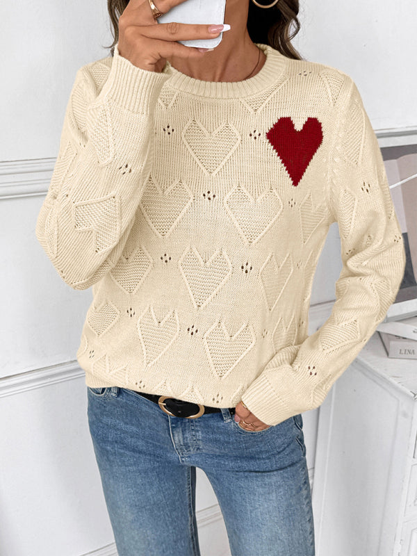Valentine's Day Heart Crew Neck Pullover Sweater