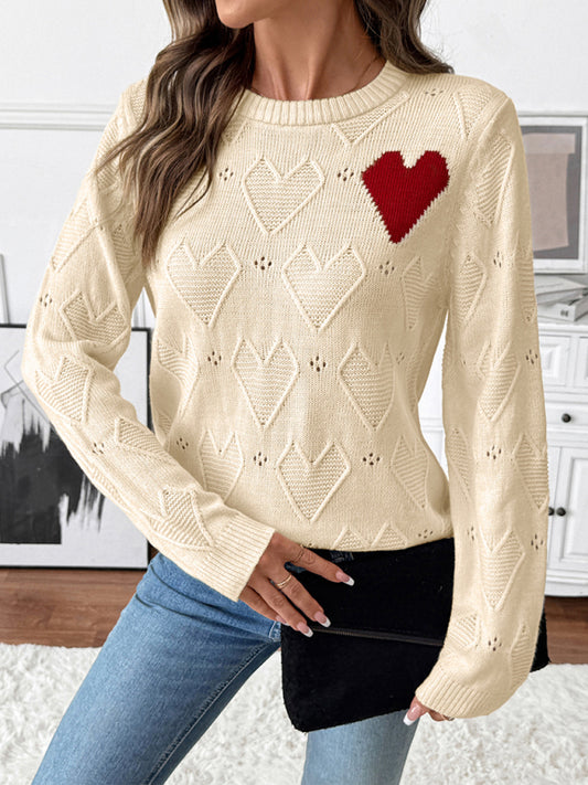 Valentine's Day Heart Crew Neck Pullover Sweater