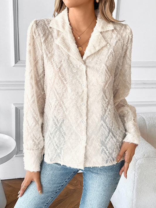 Diamond check suit collar cardigan long-sleeved shirt
